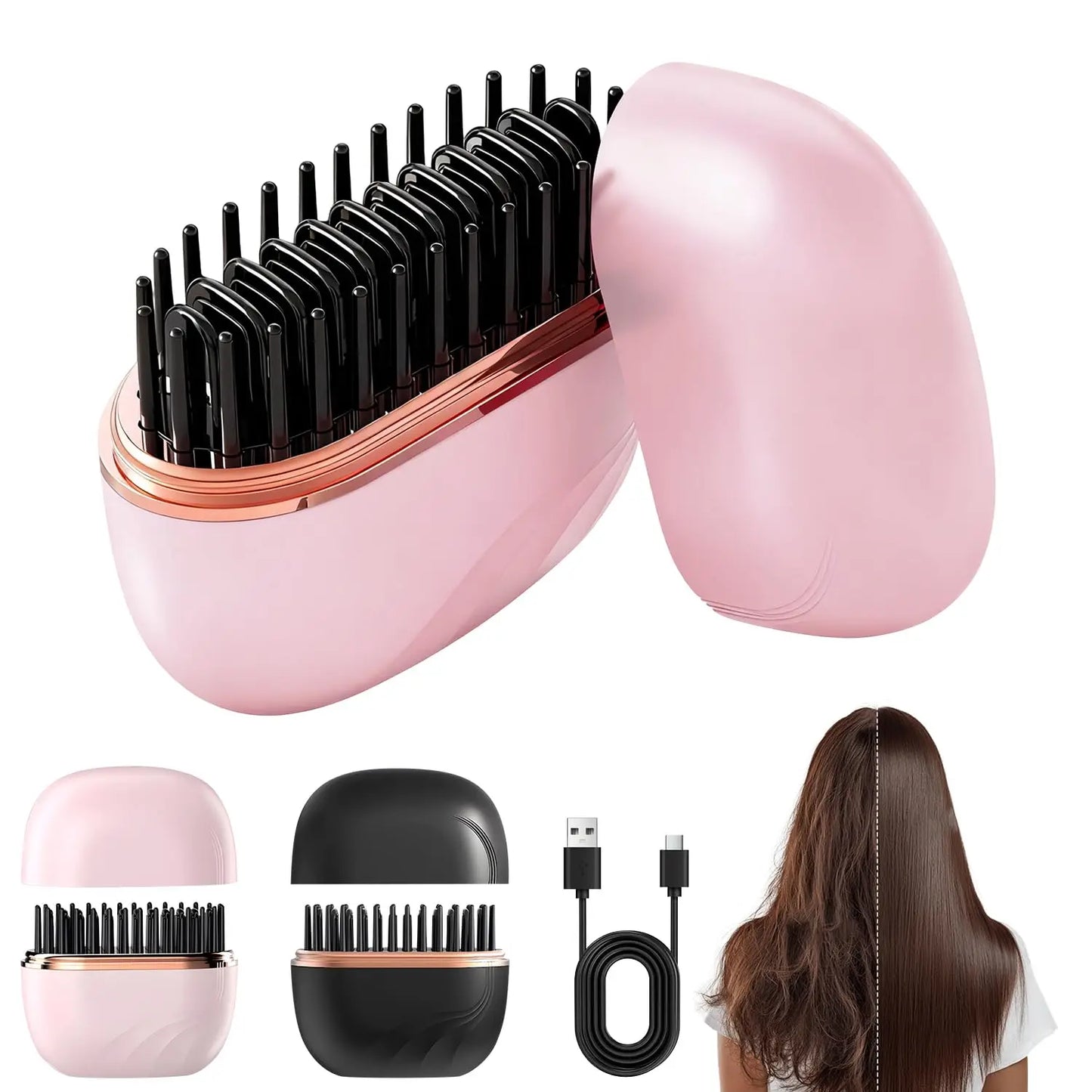 2026 New Mini Straightener Rechargeable Portable Hair Straightener Brush Anti-Scald Shell Cordless USB Charging Straighteners